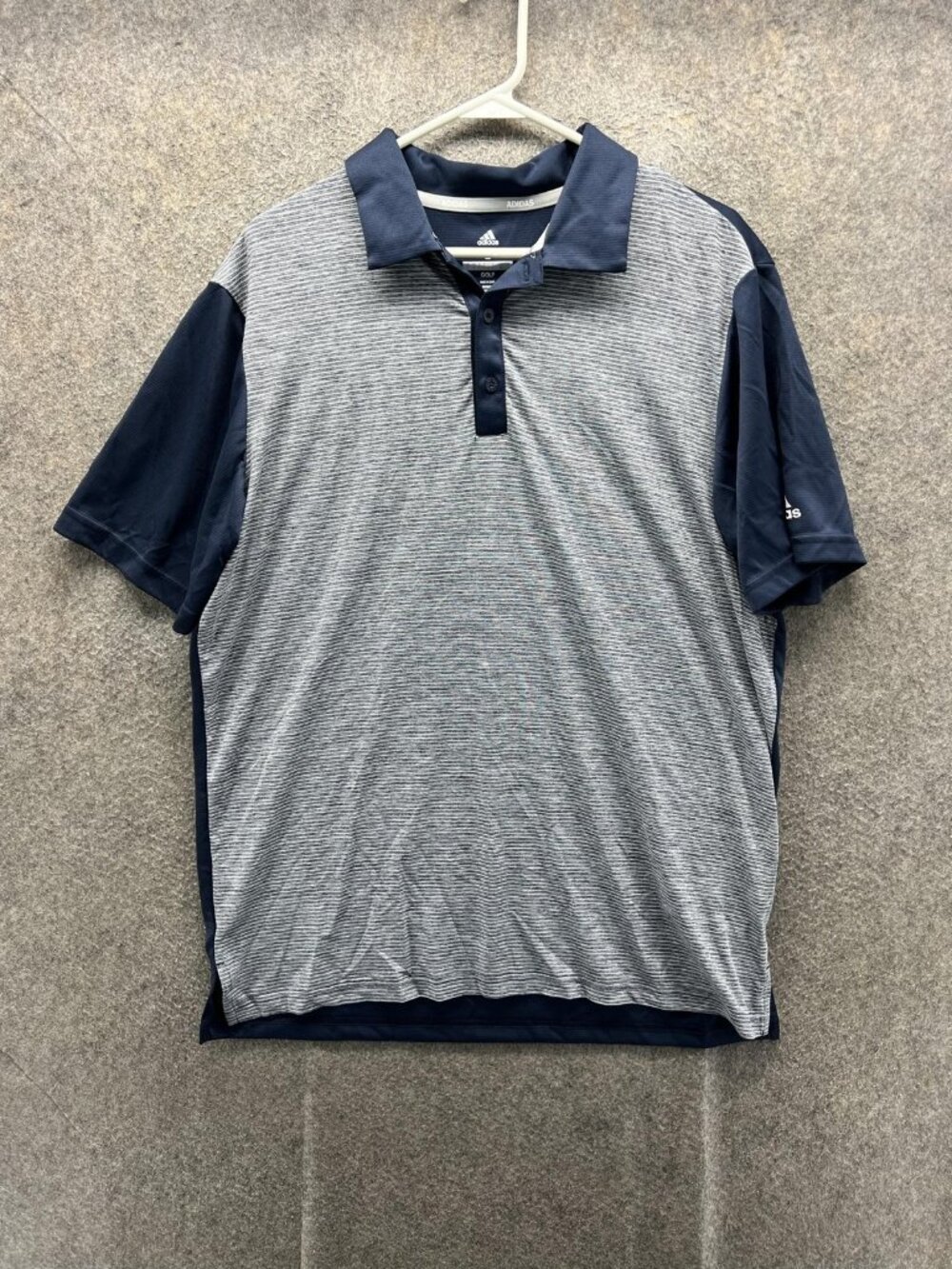 Adidas Golf Polo Shirt Men Large Blue Striped Knit Logo Casual Short Sleeve